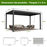 Patioslife Atlantic – Pergola bioclimatica autoportante in alluminio con tetto a lamelle orientabili, ideale per giardino, terrazza e piscina