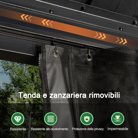 Patioslife Luxury Haven Gazebo da Giardino in Alluminio con Tetto Doppio Ventilato, Grondaie per il Draining, Colonne da 120×120 mm e Tende – Gazebo da Esterno Popolare per Cortile e Giardino