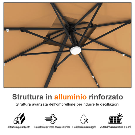 Patioslife Aegis Pro Ombrellone a Braccio con Luci LED, Struttura in Alluminio Rinforzato e Verniciato a Polvere — Ombrellone da Giardino e Patio per Esterni