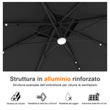Patioslife Aegis Pro Ombrellone a Braccio con Luci LED, Struttura in Alluminio Rinforzato e Verniciato a Polvere — Ombrellone da Giardino e Patio per Esterni