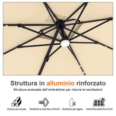 Patioslife Aegis Pro Ombrellone a Braccio con Luci LED, Struttura in Alluminio Rinforzato e Verniciato a Polvere — Ombrellone da Giardino e Patio per Esterni