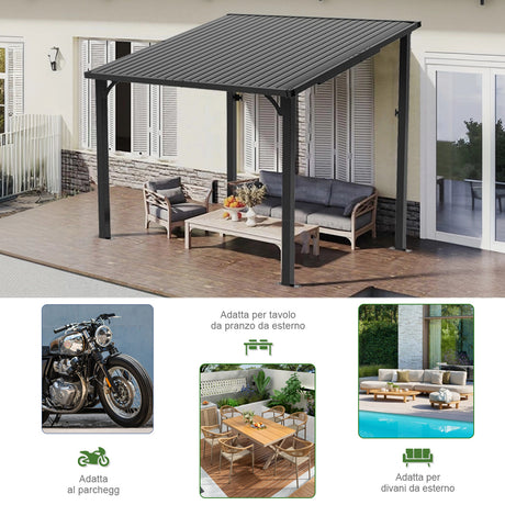 Patioslife Haven Gazebo da Giardino a Tetto Rigido Montato a Parete in Alluminio, Pergola Resistente per Giardino, Cortile o Terrazza, Tetto per Esterni