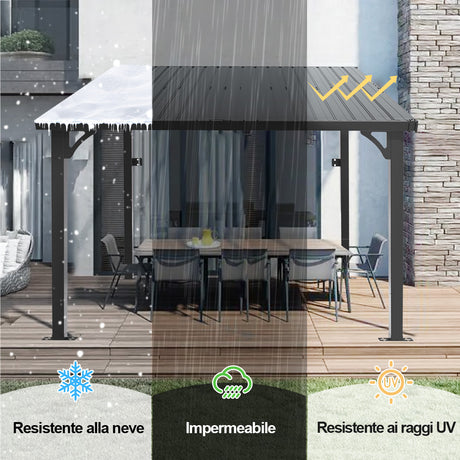 Patioslife Haven Gazebo da Giardino a Tetto Rigido Montato a Parete in Alluminio, Pergola Resistente per Giardino, Cortile o Terrazza, Tetto per Esterni