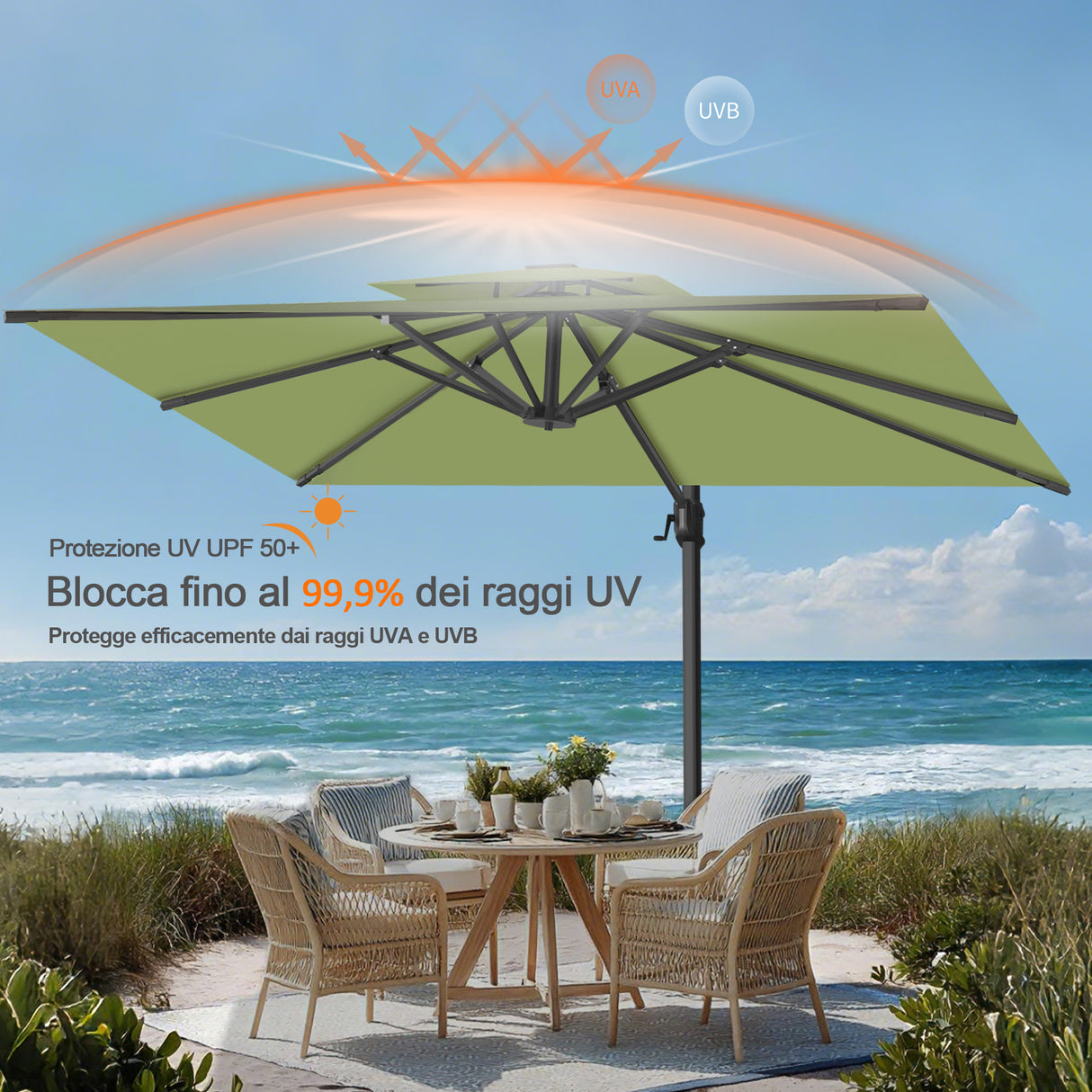Patioslife Aegis Pro™ Ombrellone a Braccio con Base Incrociata, Struttura Robusta e Palo in Alluminio Verniciato a Polvere – Ombrellone da Giardino e Patio per Esterni