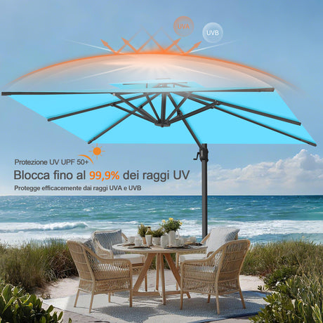 Patioslife Aegis Pro™ Ombrellone a Braccio con Base Incrociata, Struttura Robusta e Palo in Alluminio Verniciato a Polvere – Ombrellone da Giardino e Patio per Esterni