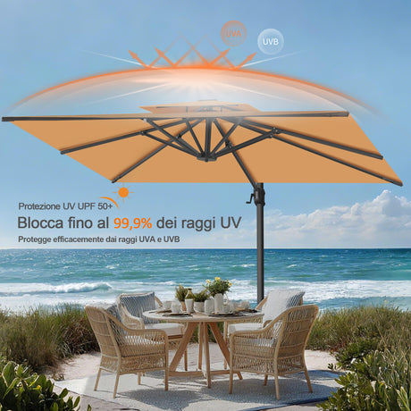 Patioslife Aegis Pro™ Ombrellone a Braccio con Base Incrociata, Struttura Robusta e Palo in Alluminio Verniciato a Polvere – Ombrellone da Giardino e Patio per Esterni