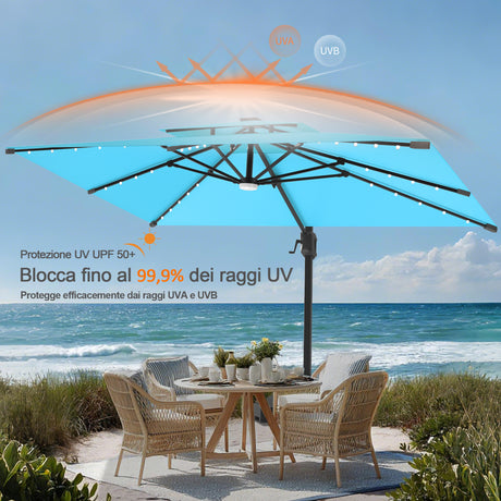 Patioslife Aegis Pro Ombrellone a Braccio con Luci LED, Struttura in Alluminio Rinforzato e Verniciato a Polvere — Ombrellone da Giardino e Patio per Esterni