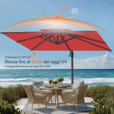Patioslife Aegis Pro™ Ombrellone a Braccio con Base Incrociata, Struttura Robusta e Palo in Alluminio Verniciato a Polvere – Ombrellone da Giardino e Patio per Esterni