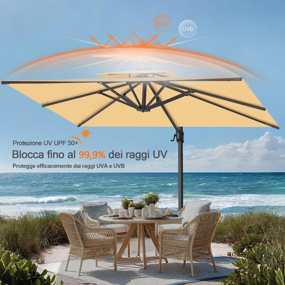 Patioslife Aegis Pro™ Ombrellone a Braccio con Base Incrociata, Struttura Robusta e Palo in Alluminio Verniciato a Polvere – Ombrellone da Giardino e Patio per Esterni