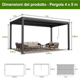 Patioslife Atlantic – Pergola bioclimatica autoportante in alluminio con tetto a lamelle orientabili, ideale per giardino, terrazza e piscina
