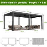 Patioslife Atlantic – Pergola bioclimatica autoportante in alluminio con tetto a lamelle orientabili, ideale per giardino, terrazza e piscina