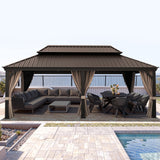 Patioslife Luxury Haven Pergola da Giardino in Alluminio con Tetto Doppio Ventilato, Colonne 120×120 mm, Grondaie e Tende – Ideale per Cortile e Giardino