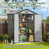 Patioslife YardVault Casetta da Giardino in Resina con Pavimento Impermeabile, Finestra e Porta con Serratura – Shed da Giardino Esterno, Protezione per Attrezzi e Giardino