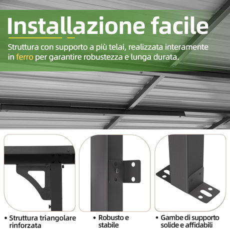 Patioslife Haven Gazebo da Giardino a Tetto Rigido Montato a Parete in Alluminio, Pergola Resistente per Giardino, Cortile o Terrazza, Tetto per Esterni