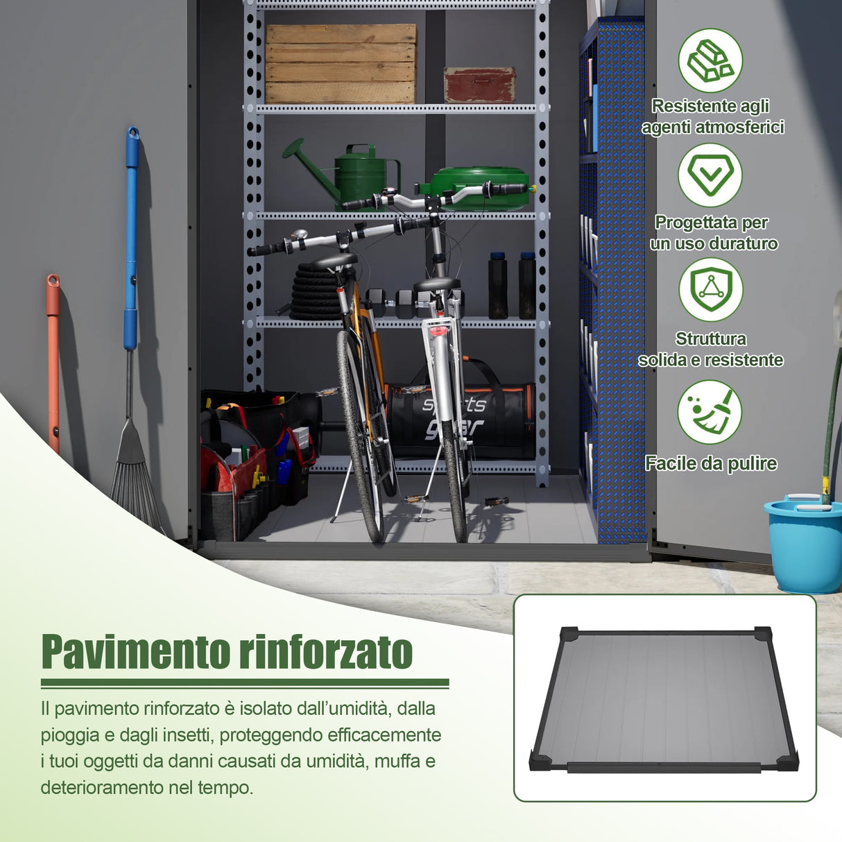 Patioslife YardVault Casetta da Giardino in Resina con Pavimento Impermeabile, Finestra e Porta con Serratura – Shed da Giardino Esterno, Protezione per Attrezzi e Giardino
