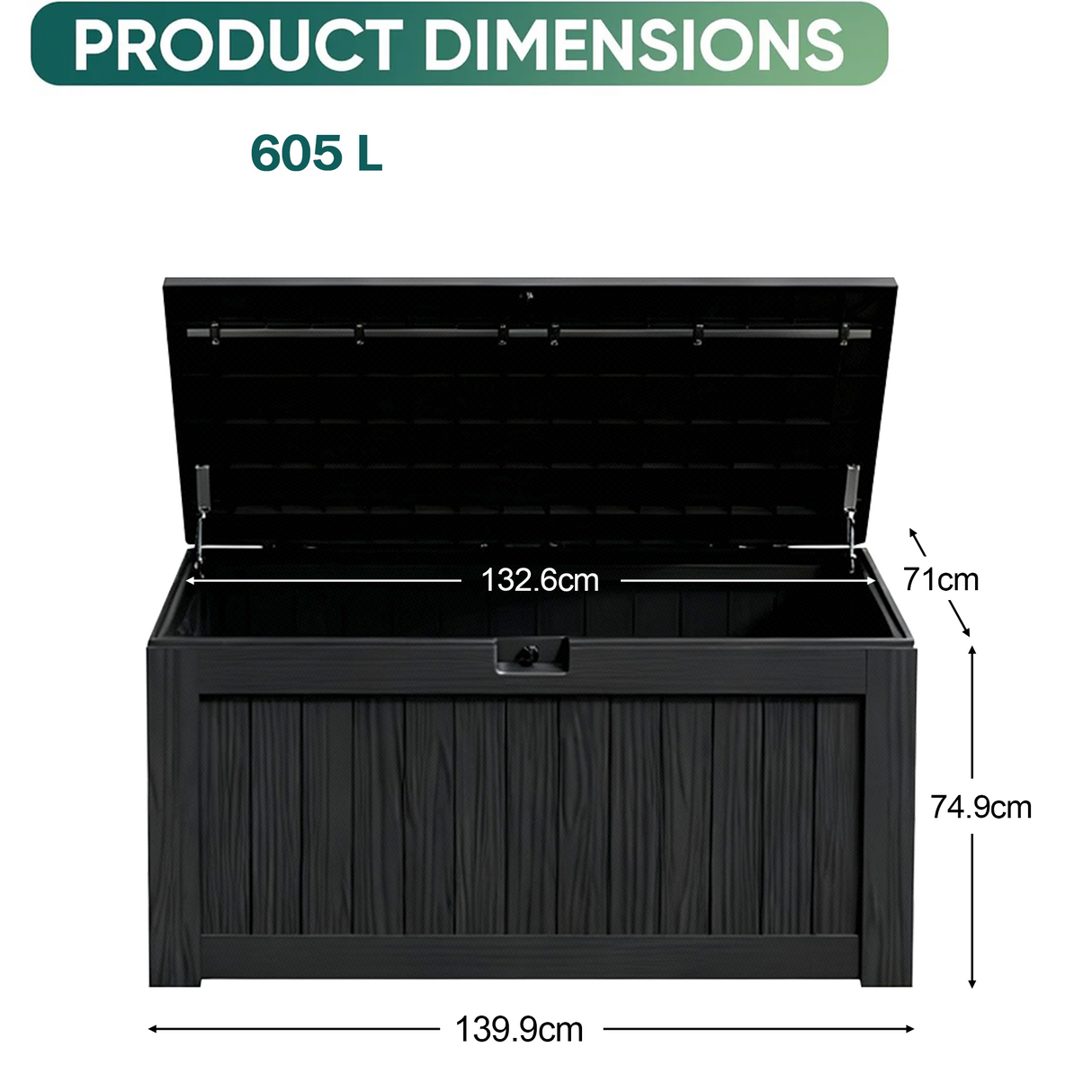 Scatola da Esterno in Resina, Grande Contenitore Impermeabile per Arredamento da Patio, Attrezzi da Giardino e Accessori per Piscina, Bloccabile, Resistente ai UV