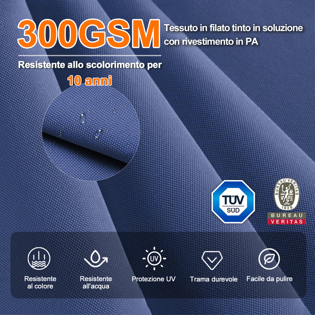 Patioslife Aegis premium – Ombrellone a braccio con luci LED su tutte le stecche, stecche in fibra di vetro e palo in alluminio verniciato