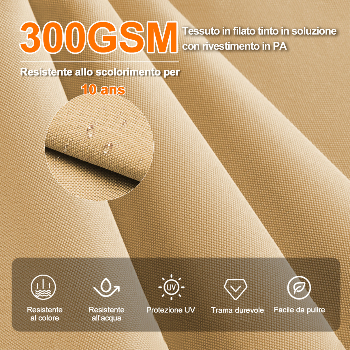 Patioslife Aegis Premium Ombrellone a Braccio con Luci LED a Striscia su Tutte le Stecche, Stecche in Fibra di Vetro, Palo in Alluminio Verniciato a Polvere e Copertura Protettiva – Ombrellone da Giardino e Patio di Lusso per Esterni