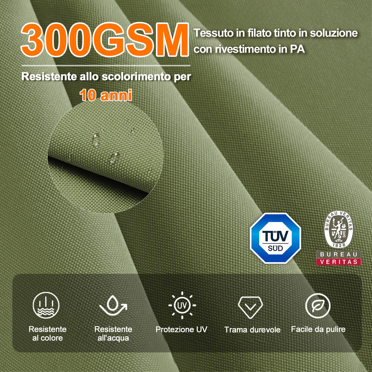 Patioslife Aegis premium – Ombrellone a braccio con luci LED su tutte le stecche, stecche in fibra di vetro e palo in alluminio verniciato