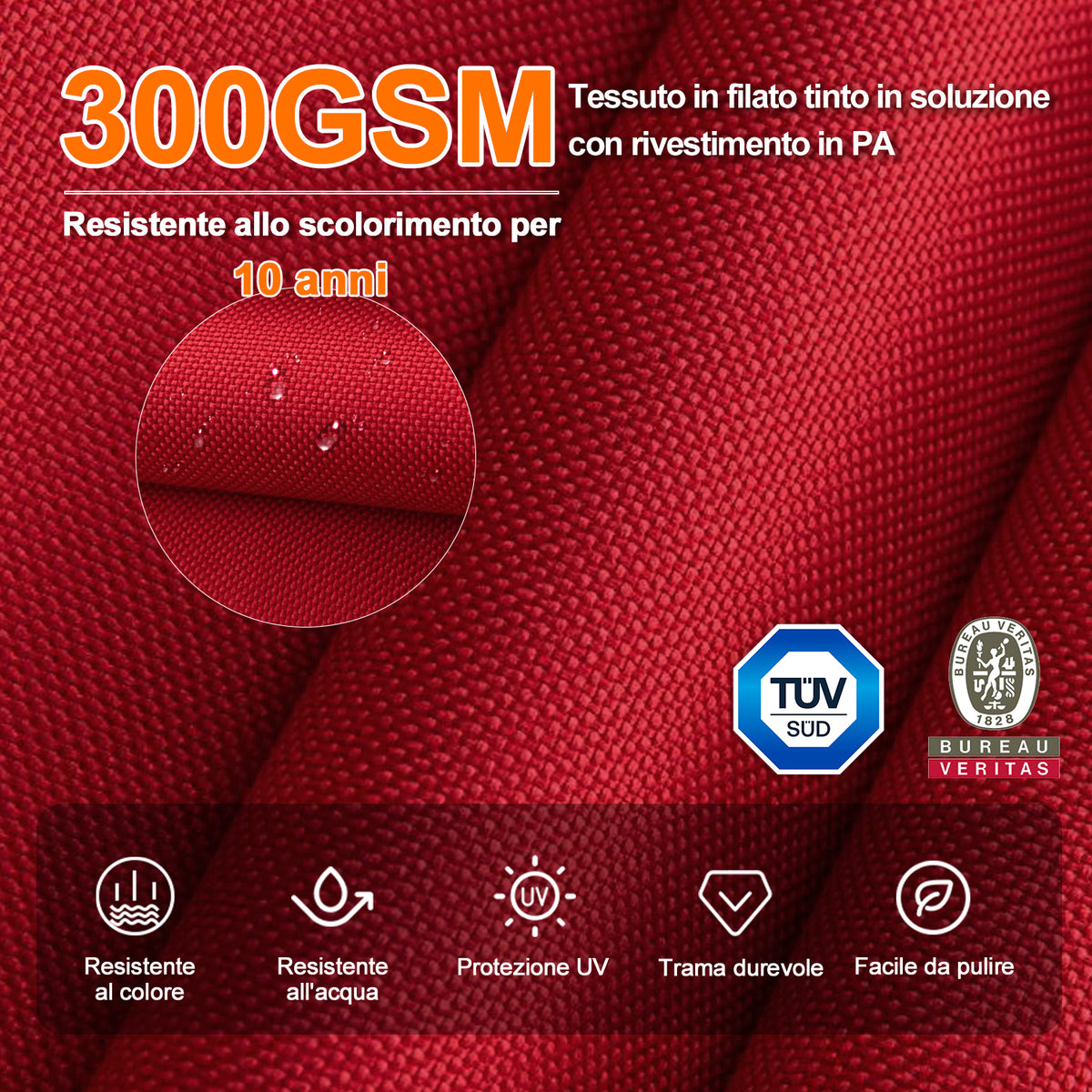Patioslife Aegis premium – Ombrellone a braccio con luci LED su tutte le stecche, stecche in fibra di vetro e palo in alluminio verniciato