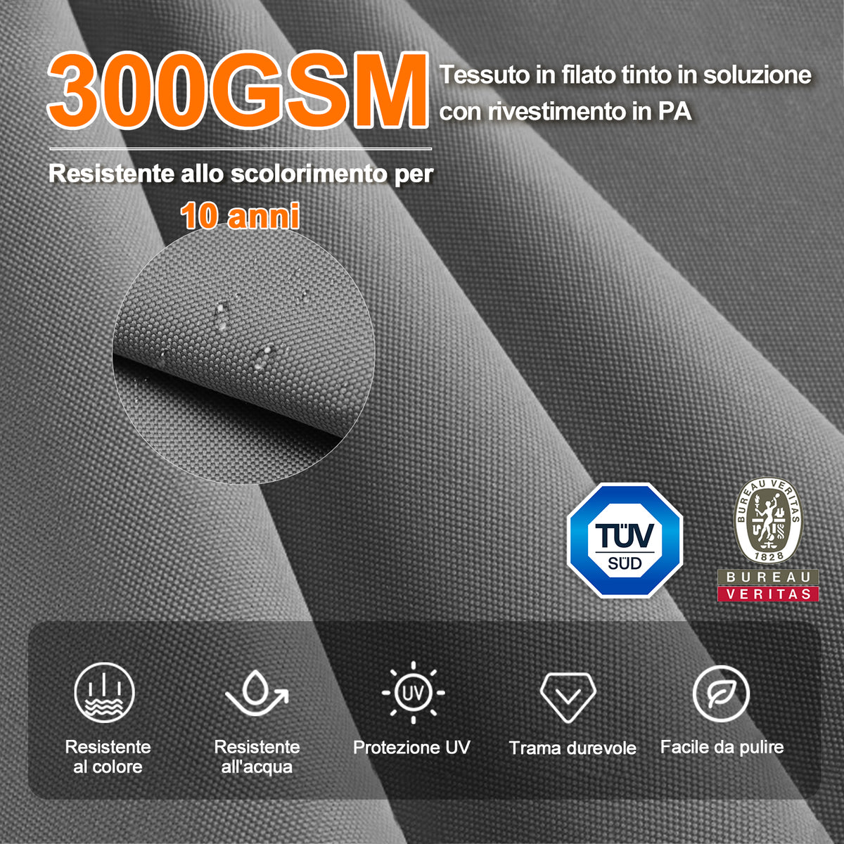 Patioslife Aegis premium – Ombrellone a braccio con luci LED su tutte le stecche, stecche in fibra di vetro e palo in alluminio verniciato
