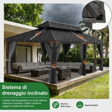 Patioslife Luxury Haven Gazebo da Giardino in Alluminio con Tetto Doppio Ventilato, Grondaie per il Draining, Colonne da 120×120 mm e Tende – Gazebo da Esterno Popolare per Cortile e Giardino
