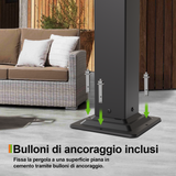 Patioslife Atlantic™ Pergola in Alluminio con Tetto Regolabile e Luci LED Ambientali, Pergola Autoportante per Giardino, Patio, Terrazza e Piscina – Soluzione Esterno per Relax e Comfort