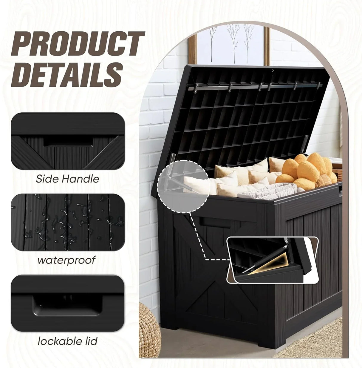 Scatola da Esterno in Resina, Grande Contenitore Impermeabile per Arredamento da Patio, Attrezzi da Giardino e Accessori per Piscina, Bloccabile, Resistente ai UV