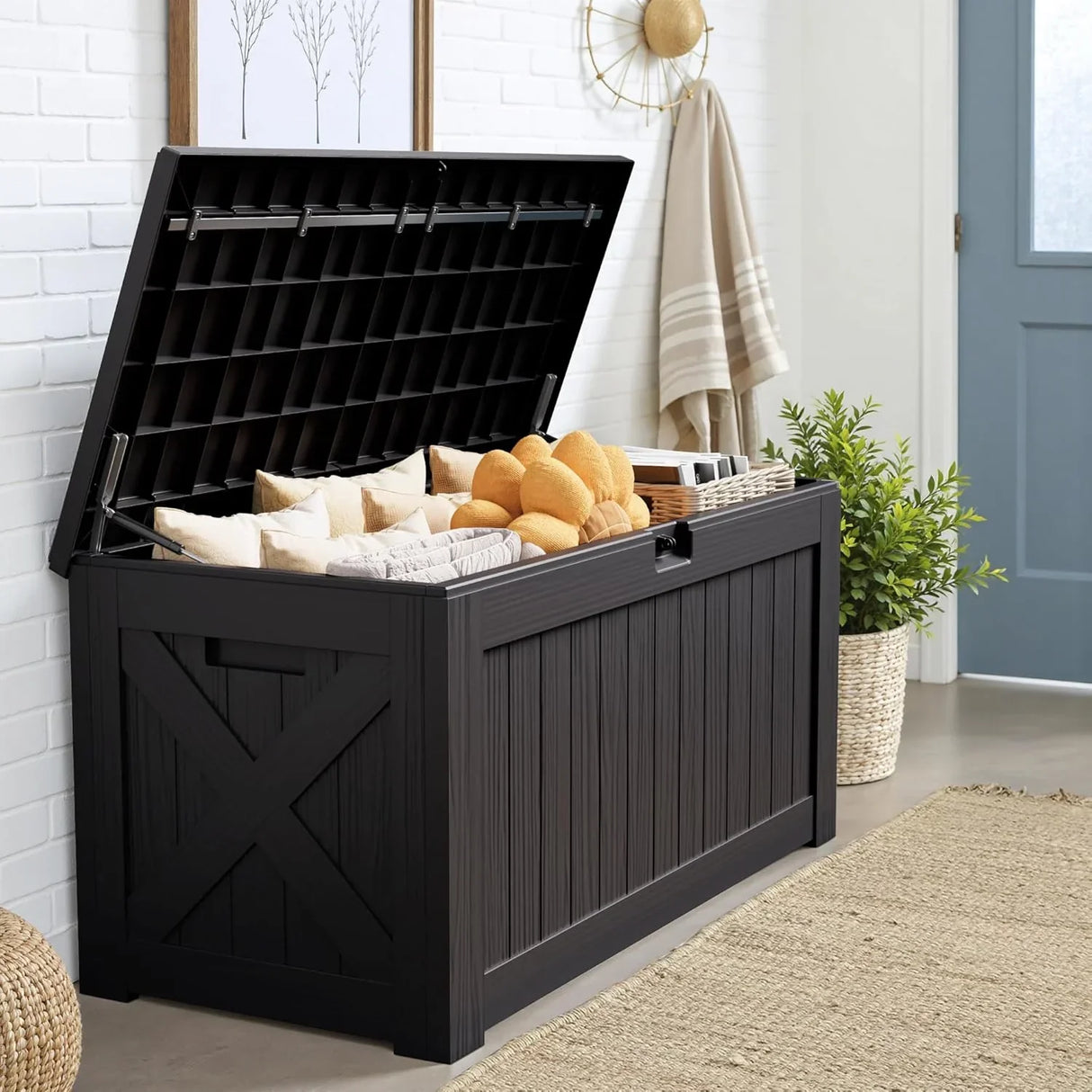 Scatola da Esterno in Resina, Grande Contenitore Impermeabile per Arredamento da Patio, Attrezzi da Giardino e Accessori per Piscina, Bloccabile, Resistente ai UV