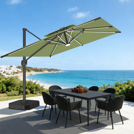 Patioslife Aegis Premium Ombrellone a Braccio con Luci LED a Striscia su Tutte le Stecche, Stecche in Fibra di Vetro, Palo in Alluminio Verniciato a Polvere e Copertura Protettiva – Ombrellone da Giardino e Patio di Lusso per Esterni