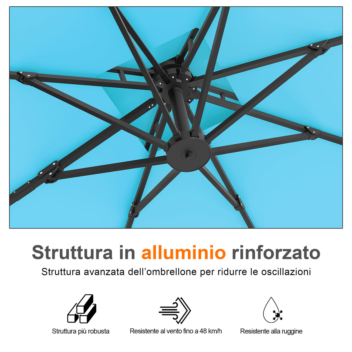 Patioslife Aegis Pro™ Ombrellone a Braccio con Base Incrociata, Struttura Robusta e Palo in Alluminio Verniciato a Polvere – Ombrellone da Giardino e Patio per Esterni