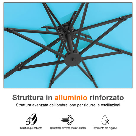 Patioslife Aegis Pro™ Ombrellone a Braccio con Base Incrociata, Struttura Robusta e Palo in Alluminio Verniciato a Polvere – Ombrellone da Giardino e Patio per Esterni