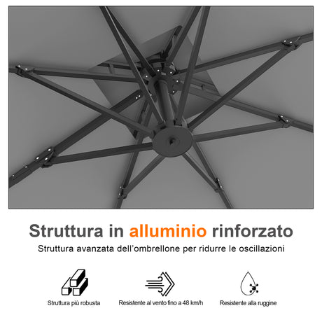 Patioslife Aegis Pro™ Ombrellone a Braccio con Base Incrociata, Struttura Robusta e Palo in Alluminio Verniciato a Polvere – Ombrellone da Giardino e Patio per Esterni