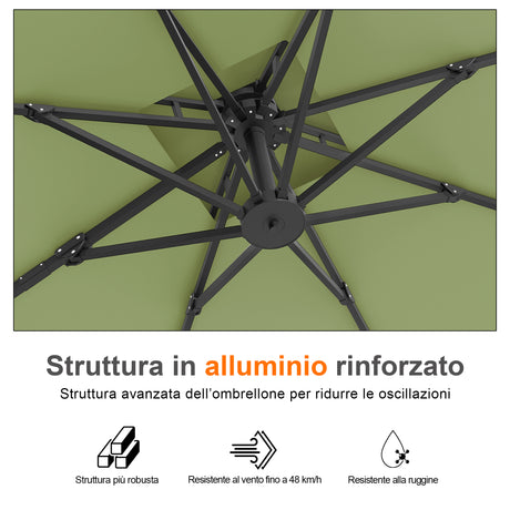 Patioslife Aegis Pro™ Ombrellone a Braccio con Base Incrociata, Struttura Robusta e Palo in Alluminio Verniciato a Polvere – Ombrellone da Giardino e Patio per Esterni