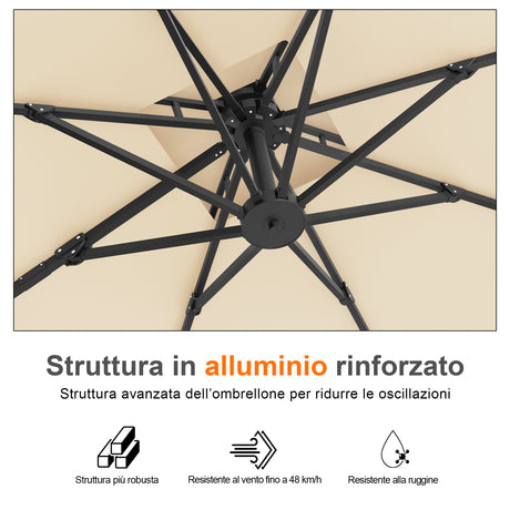 Patioslife Aegis Pro™ Ombrellone a Braccio con Base Incrociata, Struttura Robusta e Palo in Alluminio Verniciato a Polvere – Ombrellone da Giardino e Patio per Esterni