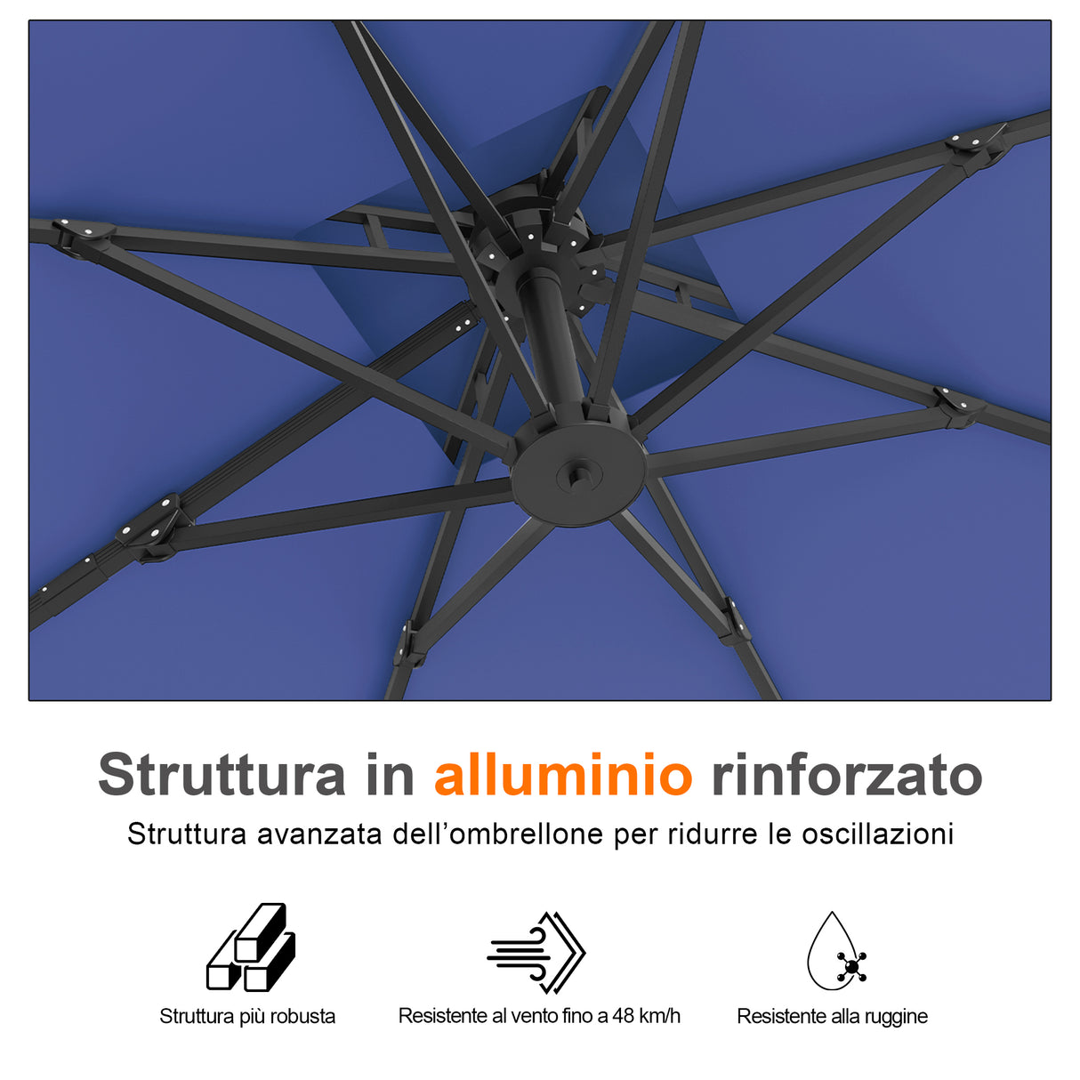 Patioslife Aegis Pro™ Ombrellone a Braccio con Base Incrociata, Struttura Robusta e Palo in Alluminio Verniciato a Polvere – Ombrellone da Giardino e Patio per Esterni