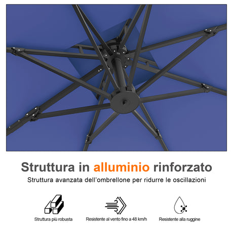 Patioslife Aegis Pro™ Ombrellone a Braccio con Base Incrociata, Struttura Robusta e Palo in Alluminio Verniciato a Polvere – Ombrellone da Giardino e Patio per Esterni