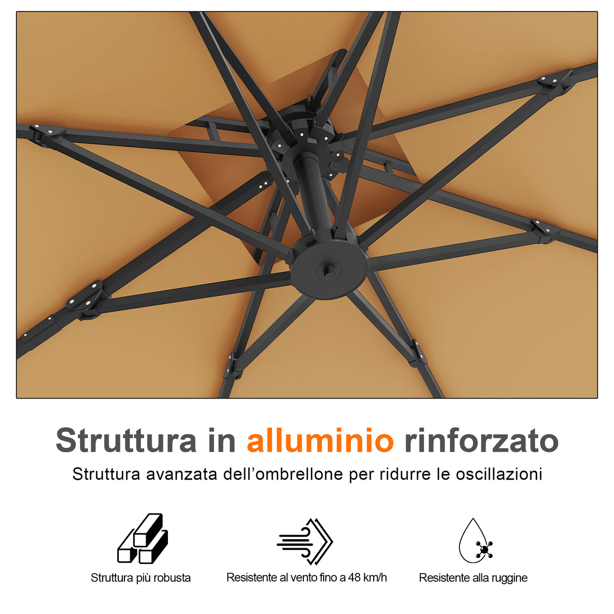 Patioslife Aegis Pro™ Ombrellone a Braccio con Base Incrociata, Struttura Robusta e Palo in Alluminio Verniciato a Polvere – Ombrellone da Giardino e Patio per Esterni