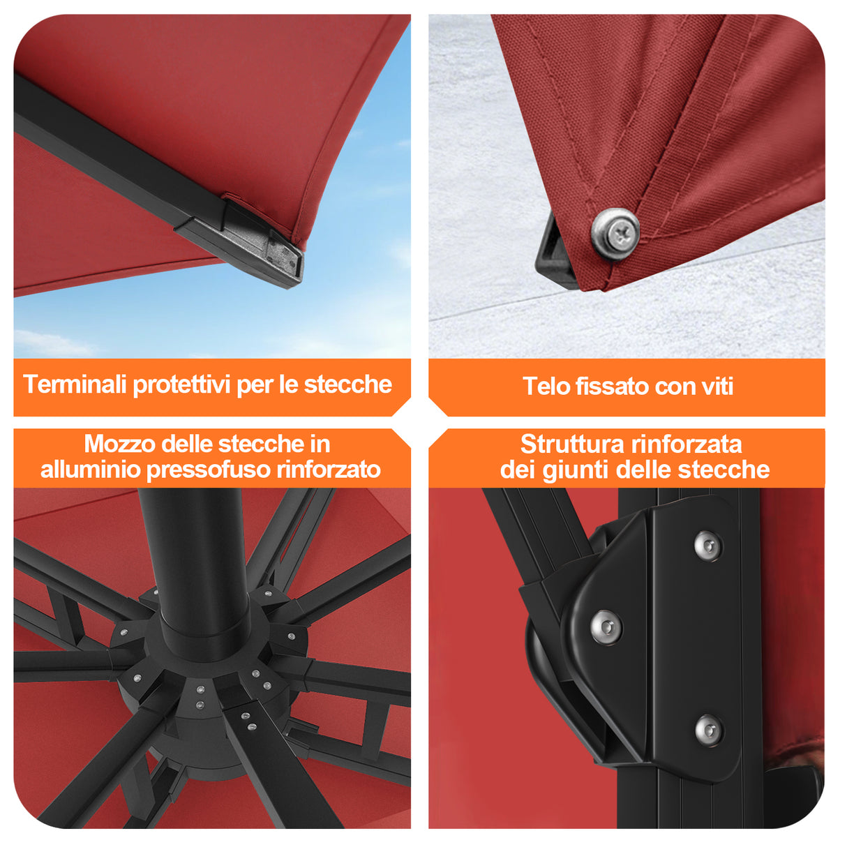 Patioslife Aegis Premium Ombrellone a Braccio con Luci LED a Striscia su Tutte le Stecche, Stecche in Fibra di Vetro, Palo in Alluminio Verniciato a Polvere e Copertura Protettiva – Ombrellone da Giardino e Patio di Lusso per Esterni