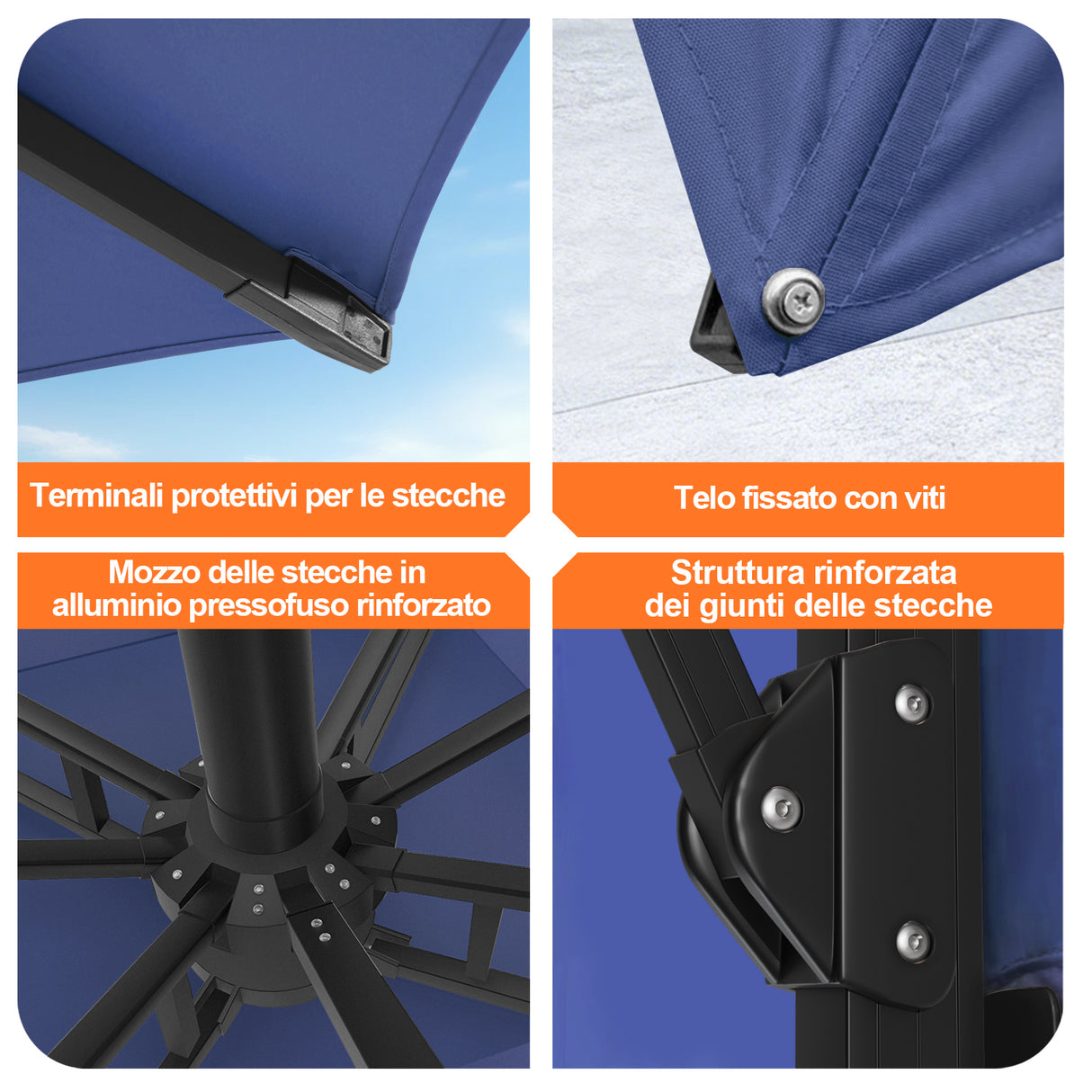 Patioslife Aegis Pro Ombrellone a Braccio con Luci LED, Struttura in Alluminio Rinforzato e Verniciato a Polvere — Ombrellone da Giardino e Patio per Esterni