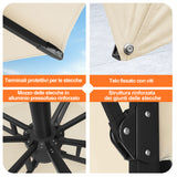 Patioslife Aegis Premium Ombrellone a Braccio con Luci LED a Striscia su Tutte le Stecche, Stecche in Fibra di Vetro, Palo in Alluminio Verniciato a Polvere e Copertura Protettiva – Ombrellone da Giardino e Patio di Lusso per Esterni