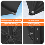 Patioslife Aegis Premium Ombrellone a Braccio con Luci LED a Striscia su Tutte le Stecche, Stecche in Fibra di Vetro, Palo in Alluminio Verniciato a Polvere e Copertura Protettiva – Ombrellone da Giardino e Patio di Lusso per Esterni