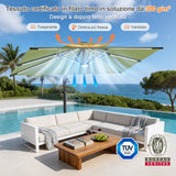 Patioslife Aegis Premium Ombrellone a Braccio con Luci LED a Striscia su Tutte le Stecche, Stecche in Fibra di Vetro, Palo in Alluminio Verniciato a Polvere e Copertura Protettiva – Ombrellone da Giardino e Patio di Lusso per Esterni