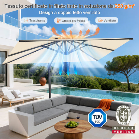 Patioslife Aegis Pro™ Ombrellone a Braccio con Base Incrociata, Struttura Robusta e Palo in Alluminio Verniciato a Polvere – Ombrellone da Giardino e Patio per Esterni