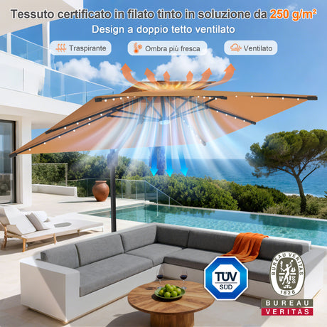 Patioslife Aegis Pro Ombrellone a Braccio con Luci LED, Struttura in Alluminio Rinforzato e Verniciato a Polvere — Ombrellone da Giardino e Patio per Esterni