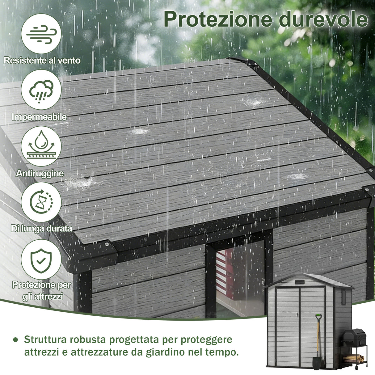 Patioslife YardVault Casetta da Giardino in Resina con Pavimento Impermeabile, Finestra e Porta con Serratura – Shed da Giardino Esterno, Protezione per Attrezzi e Giardino