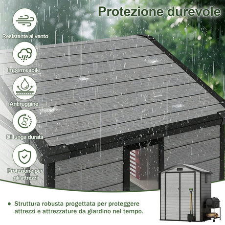 Patioslife YardVault Casetta da Giardino in Resina con Pavimento Impermeabile, Finestra e Porta con Serratura – Shed da Giardino Esterno, Protezione per Attrezzi e Giardino