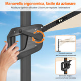 Patioslife Aegis premium – Ombrellone a braccio con luci LED su tutte le stecche, stecche in fibra di vetro e palo in alluminio verniciato
