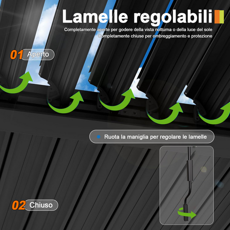 Patioslife Atlantic™ Pergola in Alluminio con Tetto Regolabile e Luci LED Ambientali, Pergola Autoportante per Giardino, Patio, Terrazza e Piscina – Soluzione Esterno per Relax e Comfort