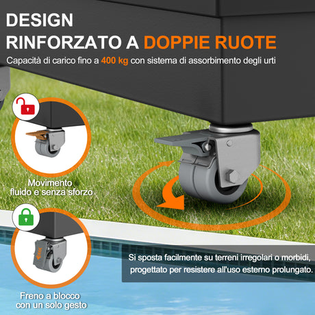 Base robusta per ombrello a braccio Patioslife con ruote bloccabili fino a 400 kg, supporto modulare decorativo, compatibile con la serie Aegis e la maggior parte degli ombrelli a sbalzo, ideale per terrazzi, giardini, prati e bordi piscina